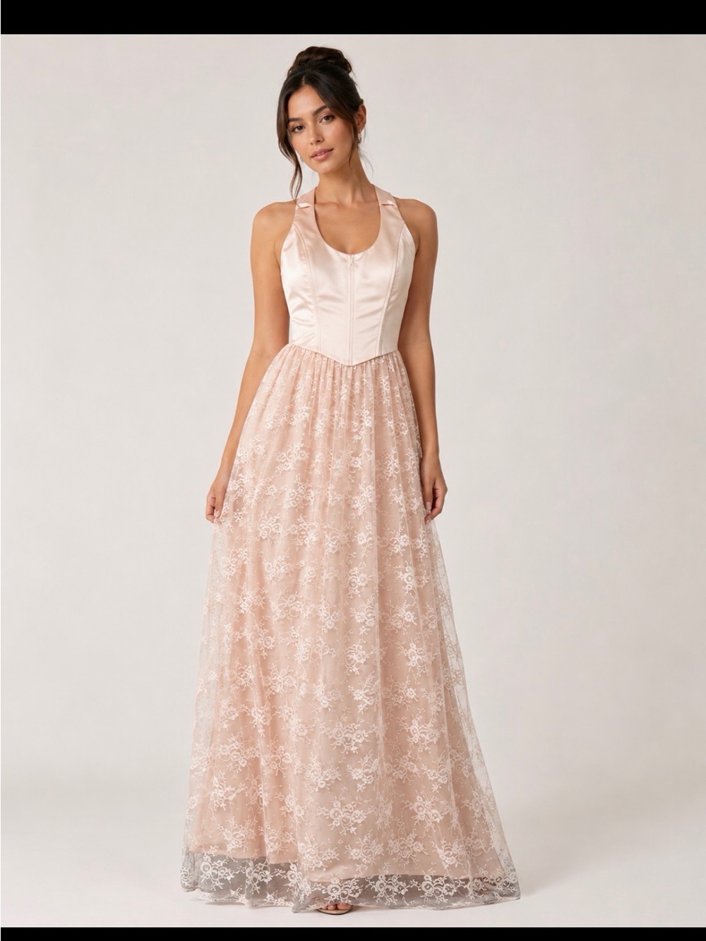 Scott McClintock Blush Satin Lace Maxi Formal Gown Dress NWT Size 16